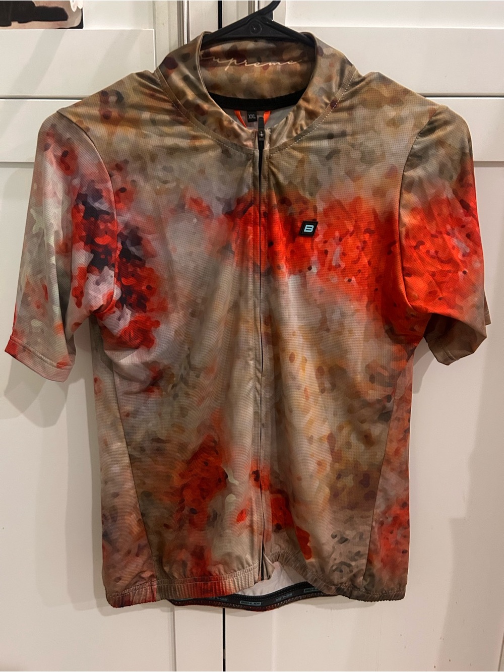 Supreme Abstract Print Cycling Jersey in Red, Brown & Cream